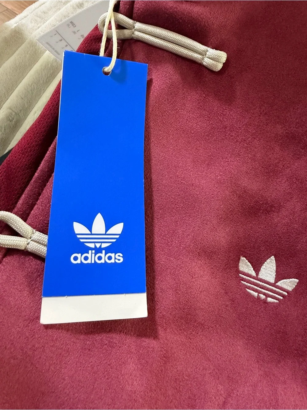 adidas Men's Burgundy Bomber Jacket with Cream Stripes